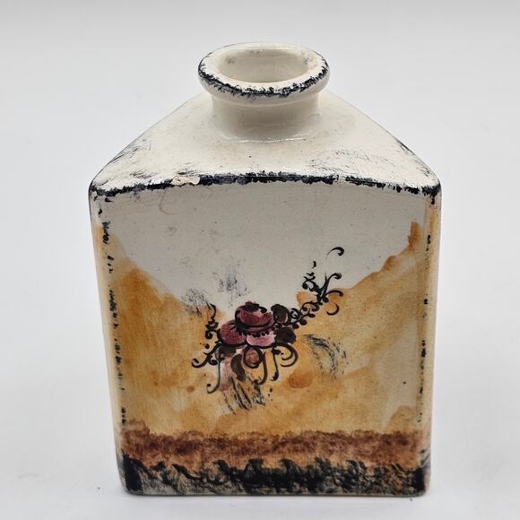 Triangular Greek Floral Vase - Artist Signed Hand Painted Pottery Masterpiece - Picture 4 of 9